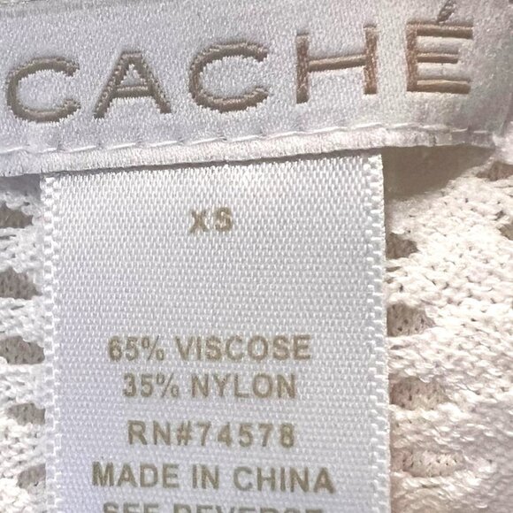 Cache Women's White Sheer Open Weave Deep V Neck Long Sleeve Fitted Sweater-XSM - Picture 15 of 16